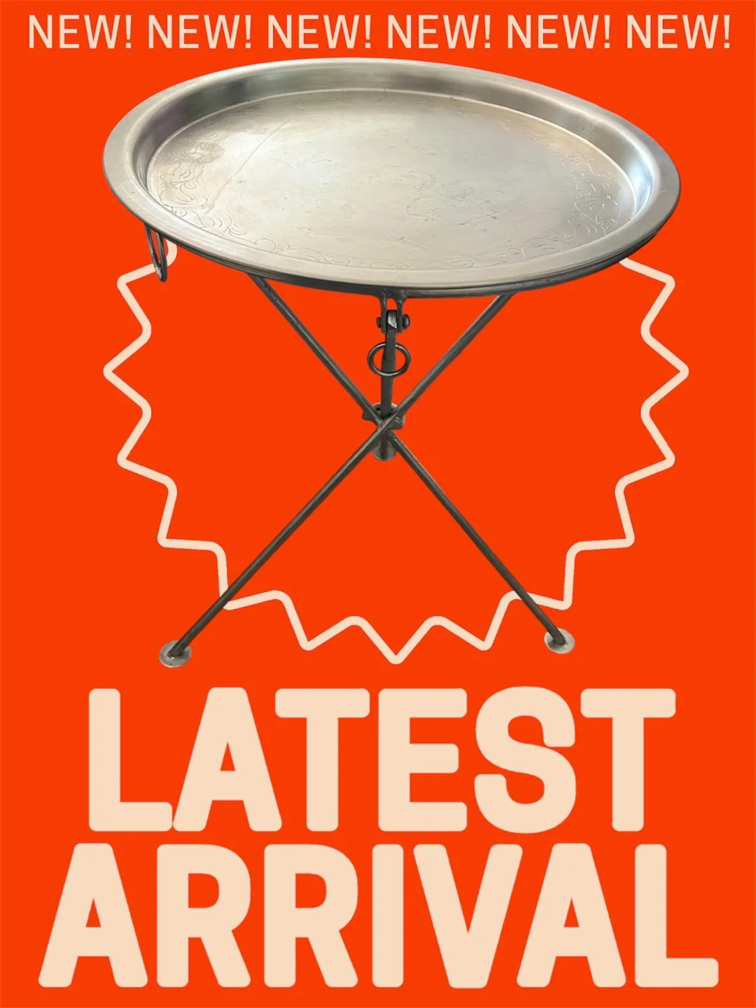 Silver Metal Round Folding Tray Table - NEW thumbnail