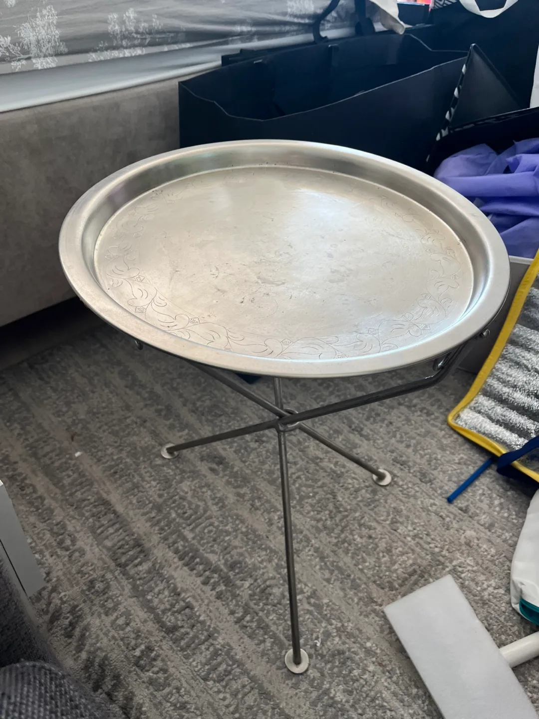 Silver Metal Round Folding Tray Table - NEW image indicator(4)