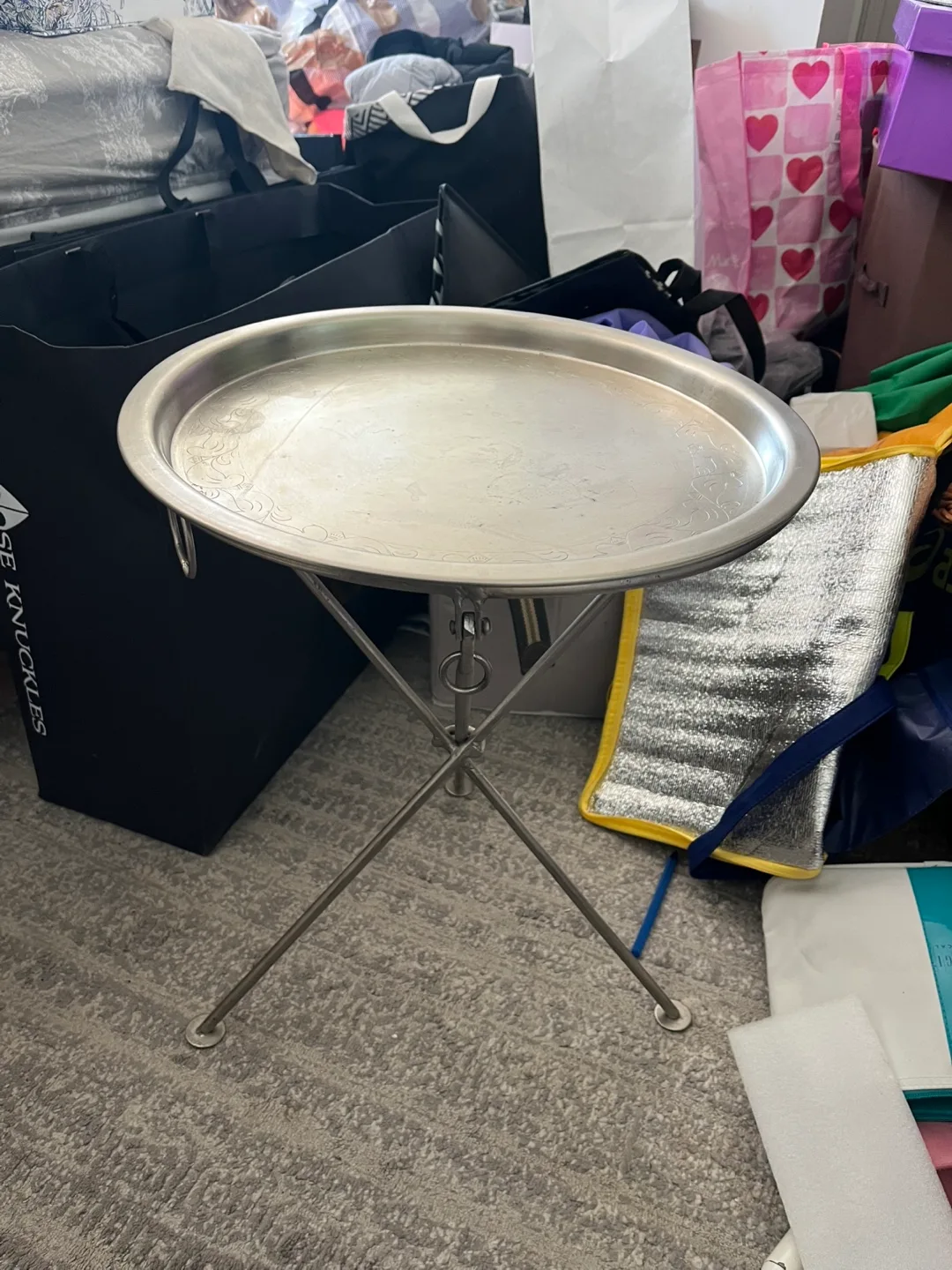 Silver Metal Round Folding Tray Table - NEW image indicator(9)