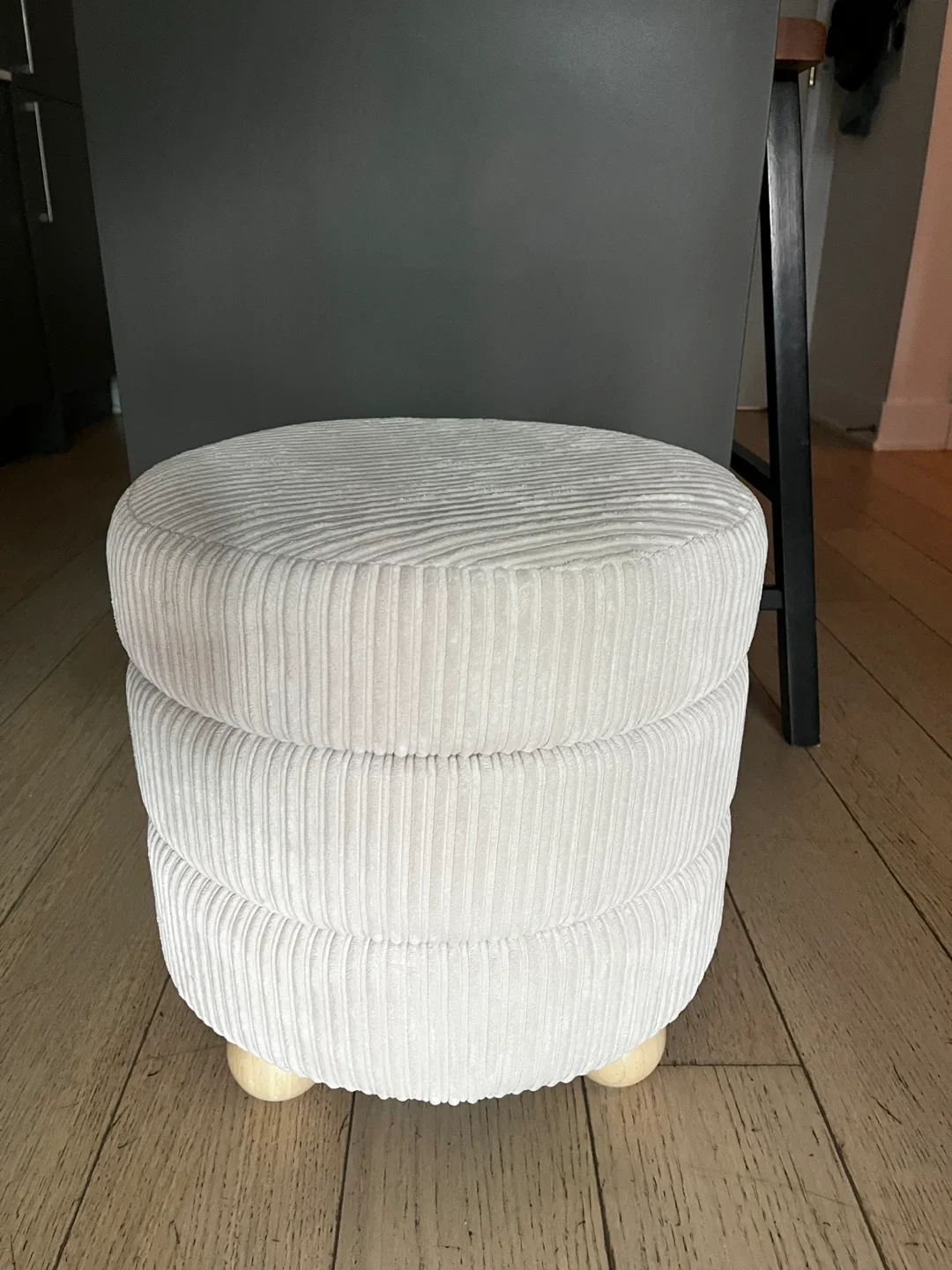Homesense Round Corduroy Ottoman - Cream thumbnail