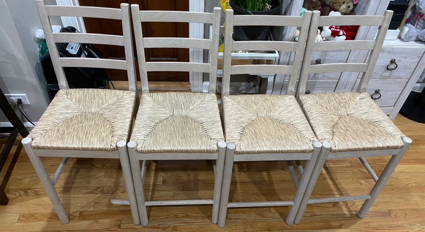 Set of 4 Light Wood Dining Chairs with Woven Seats