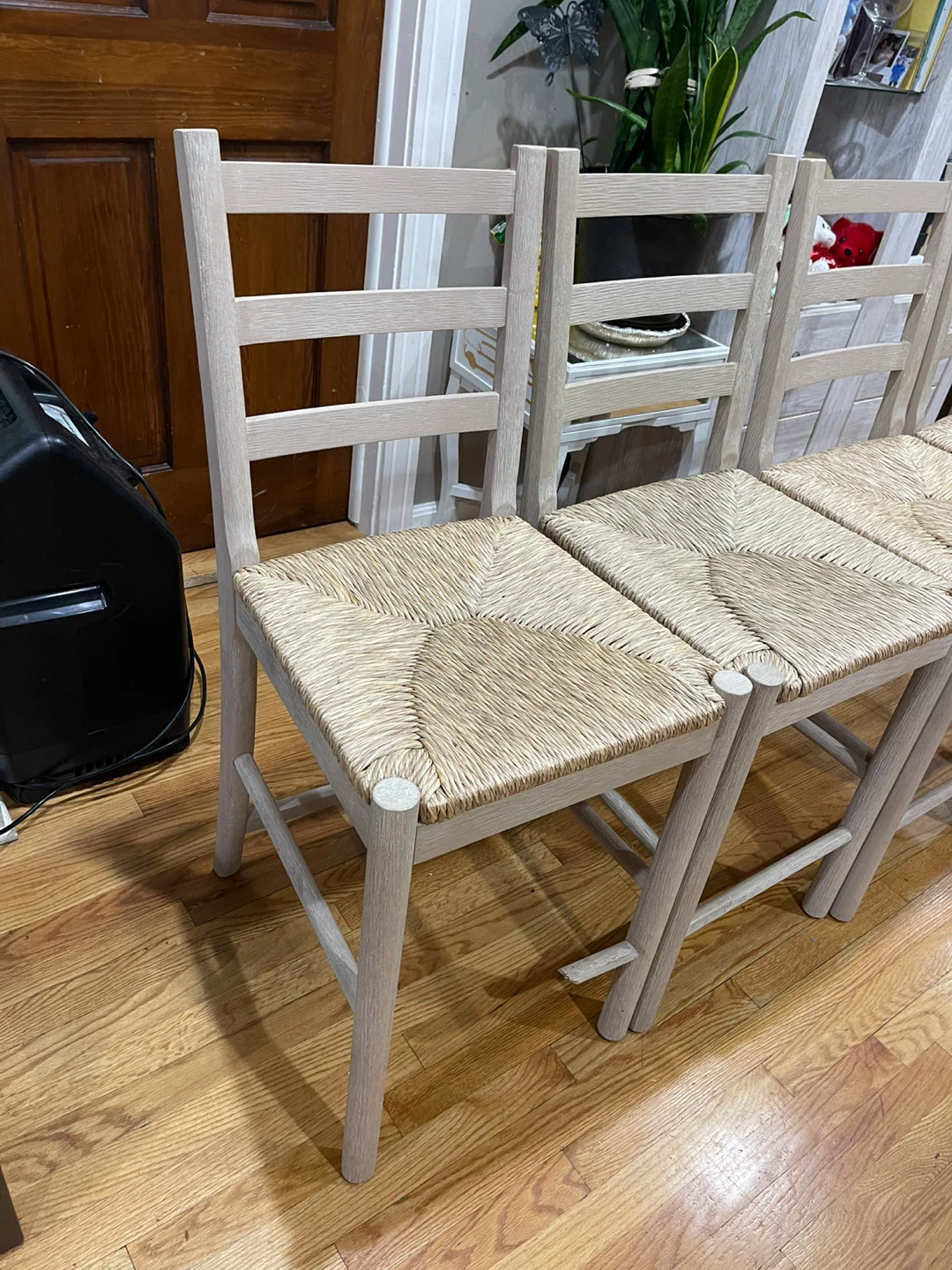 Set of 4 Light Wood Dining Chairs with Woven Seats - photo 2