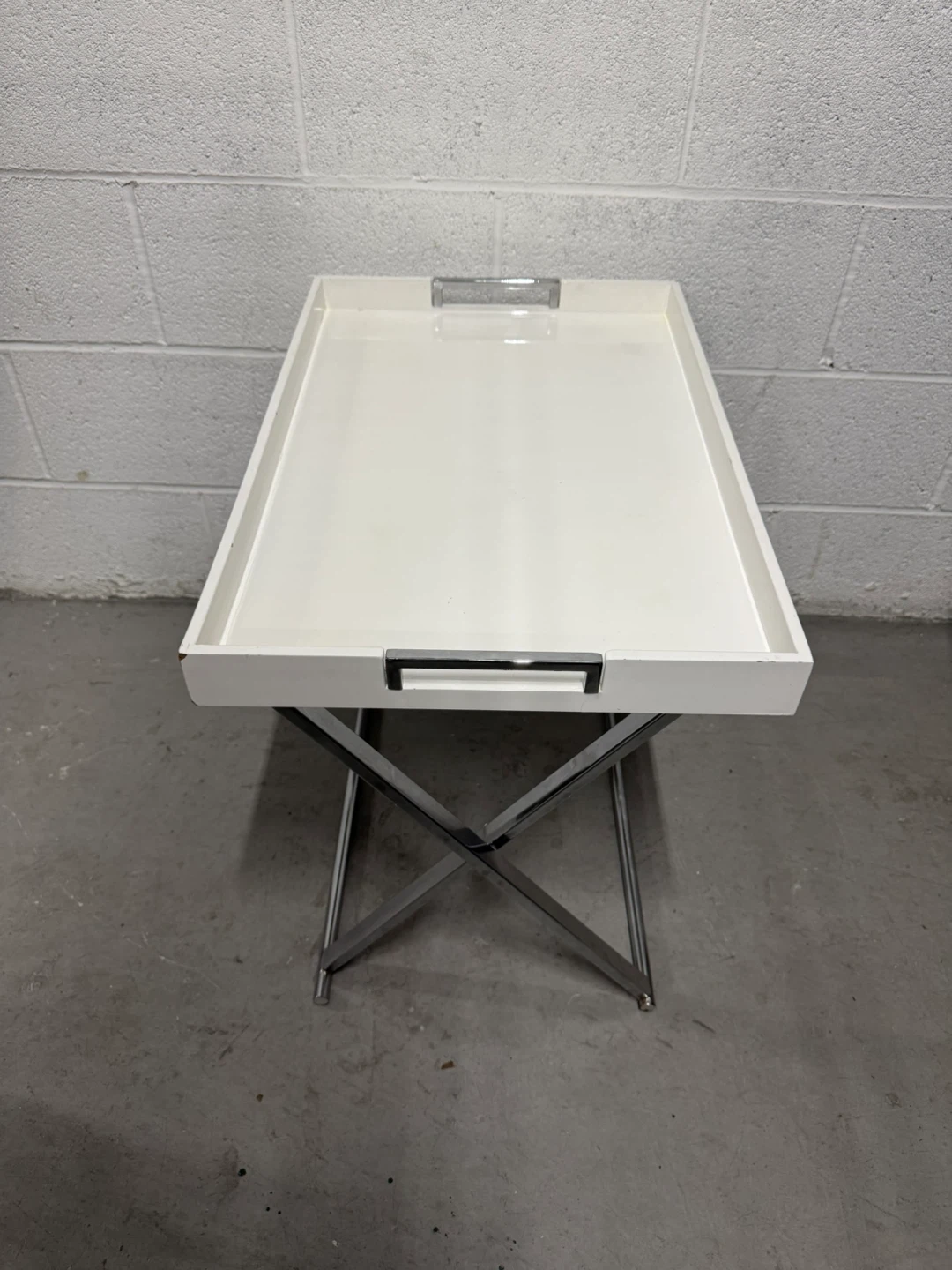 White Lacquer & Chrome Folding Side Table - photo 2