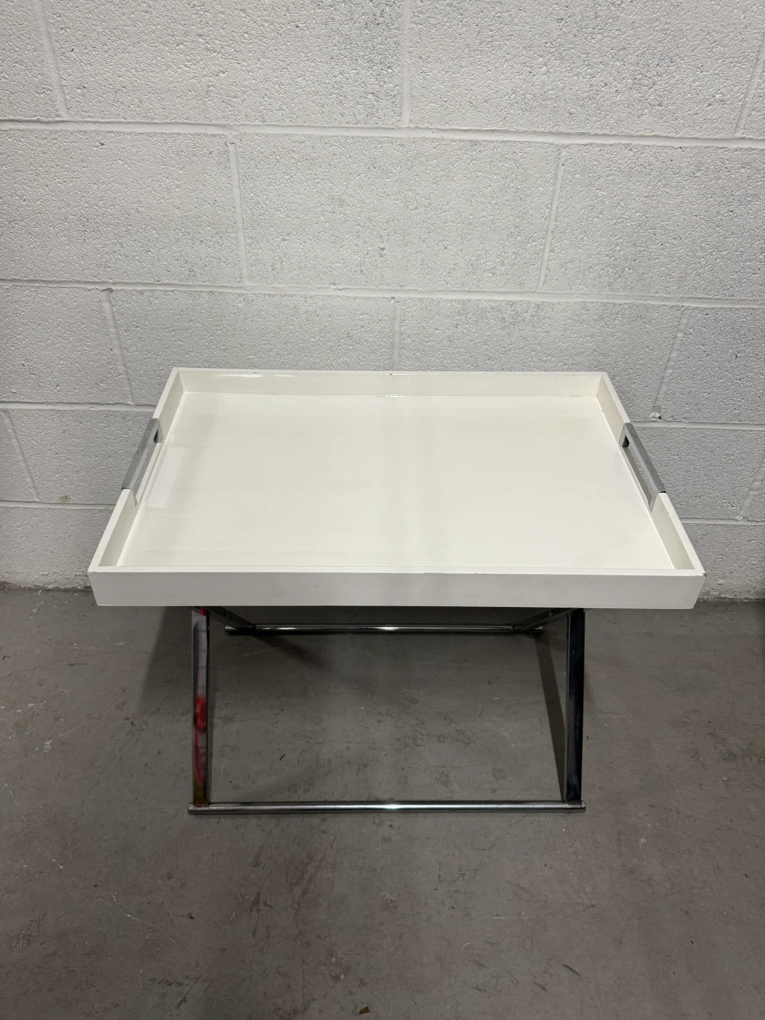 White Lacquer & Chrome Folding Side Table