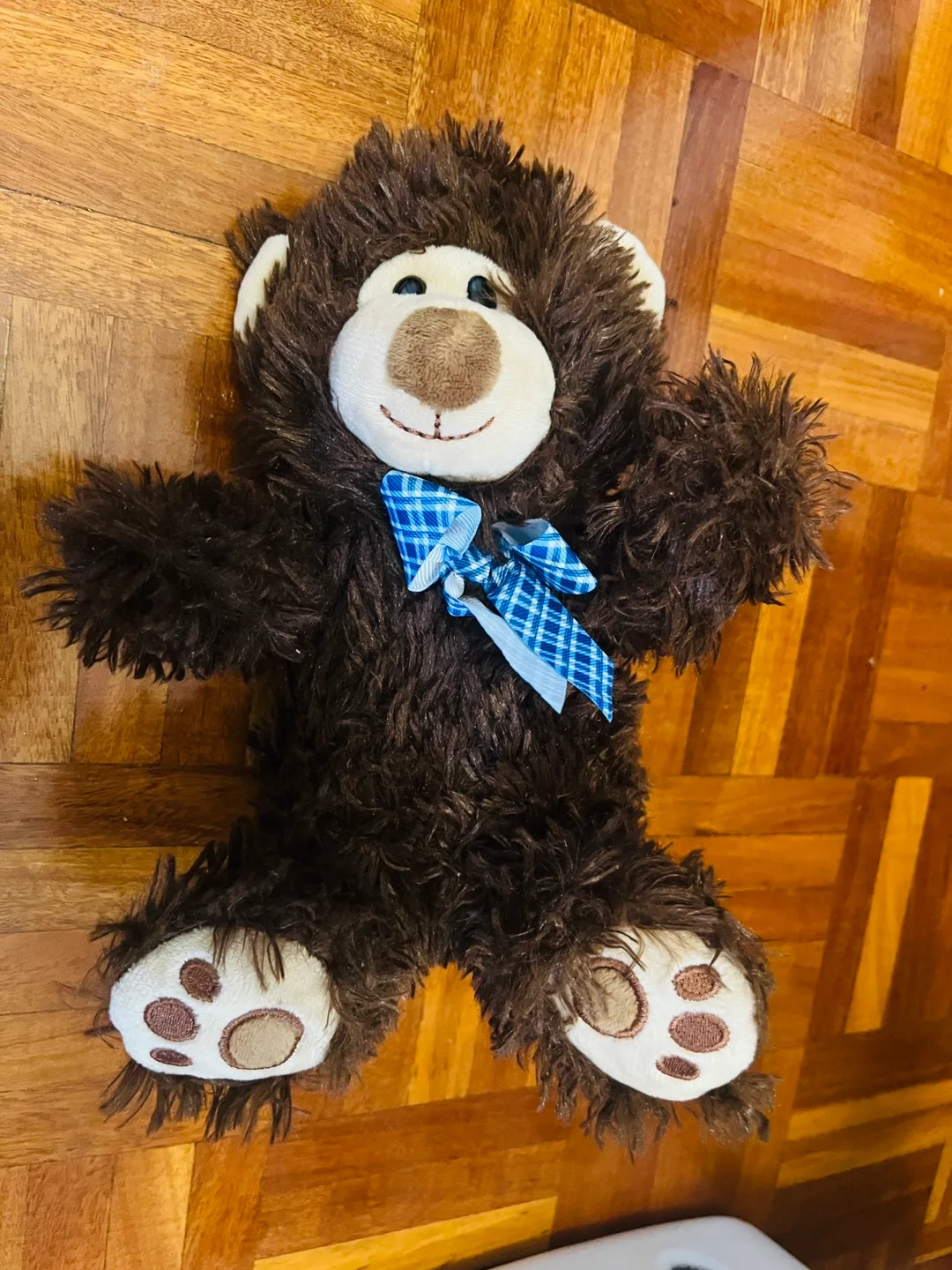 Brown Plush Bear with Blue Bow thumbnail