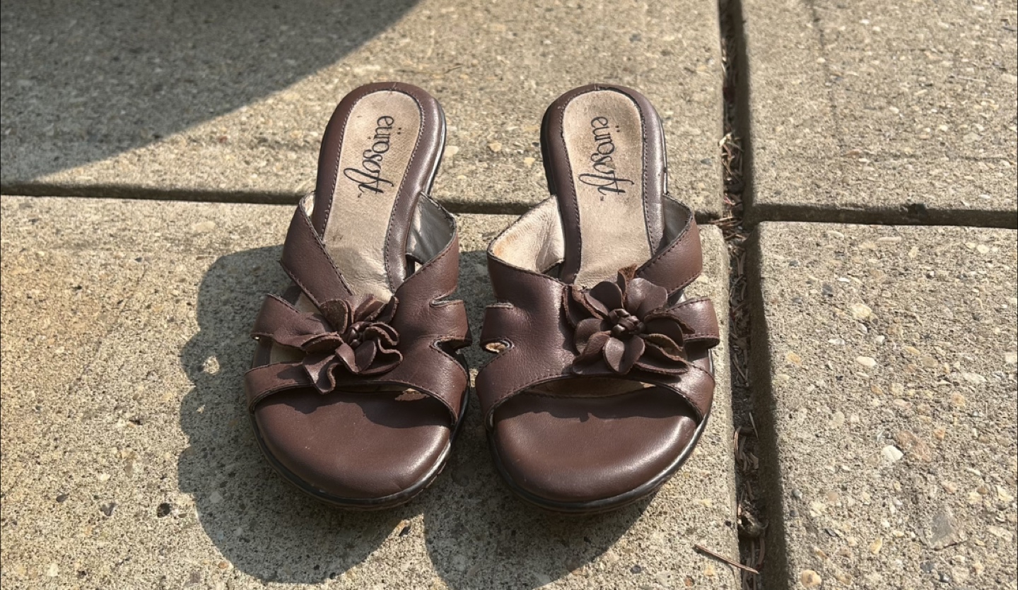 Eurosoft Brown Leather Flower Detail Sandals
