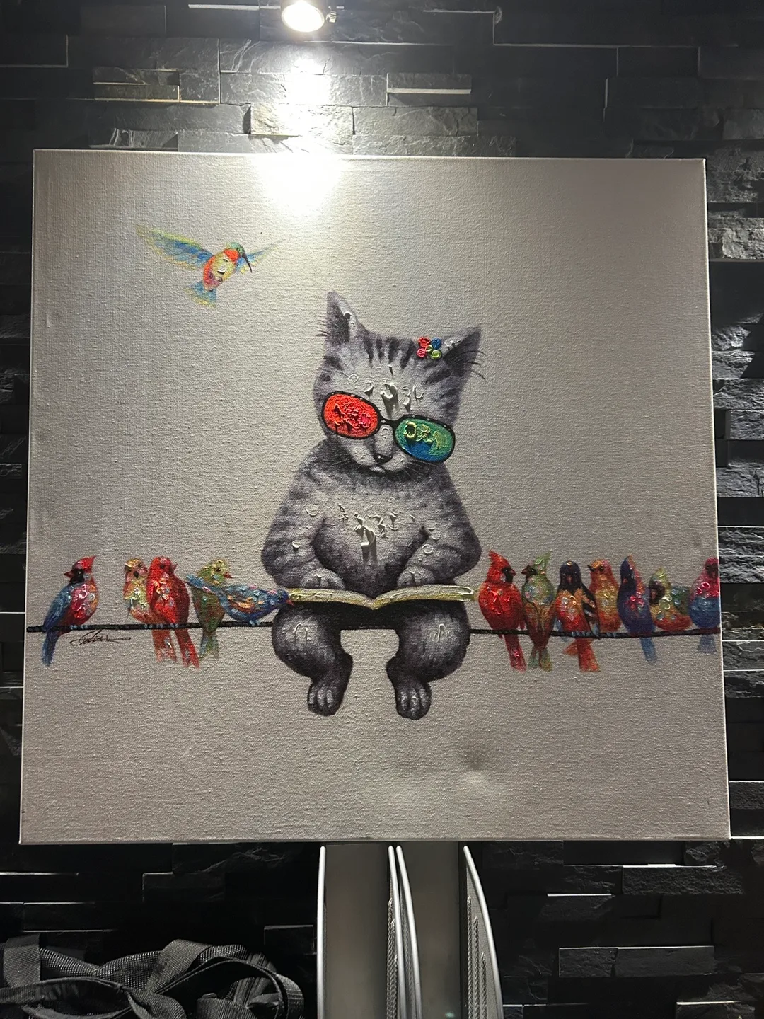 Sunglasses Reading Colorful Bright Bird Painting 32 x 32 inch image indicator(2)