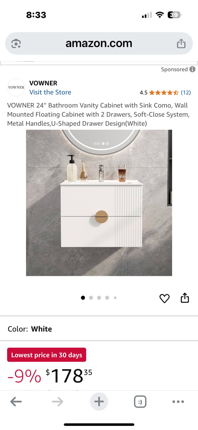 VOWNER 24" White Bathroom Vanity Cabinet