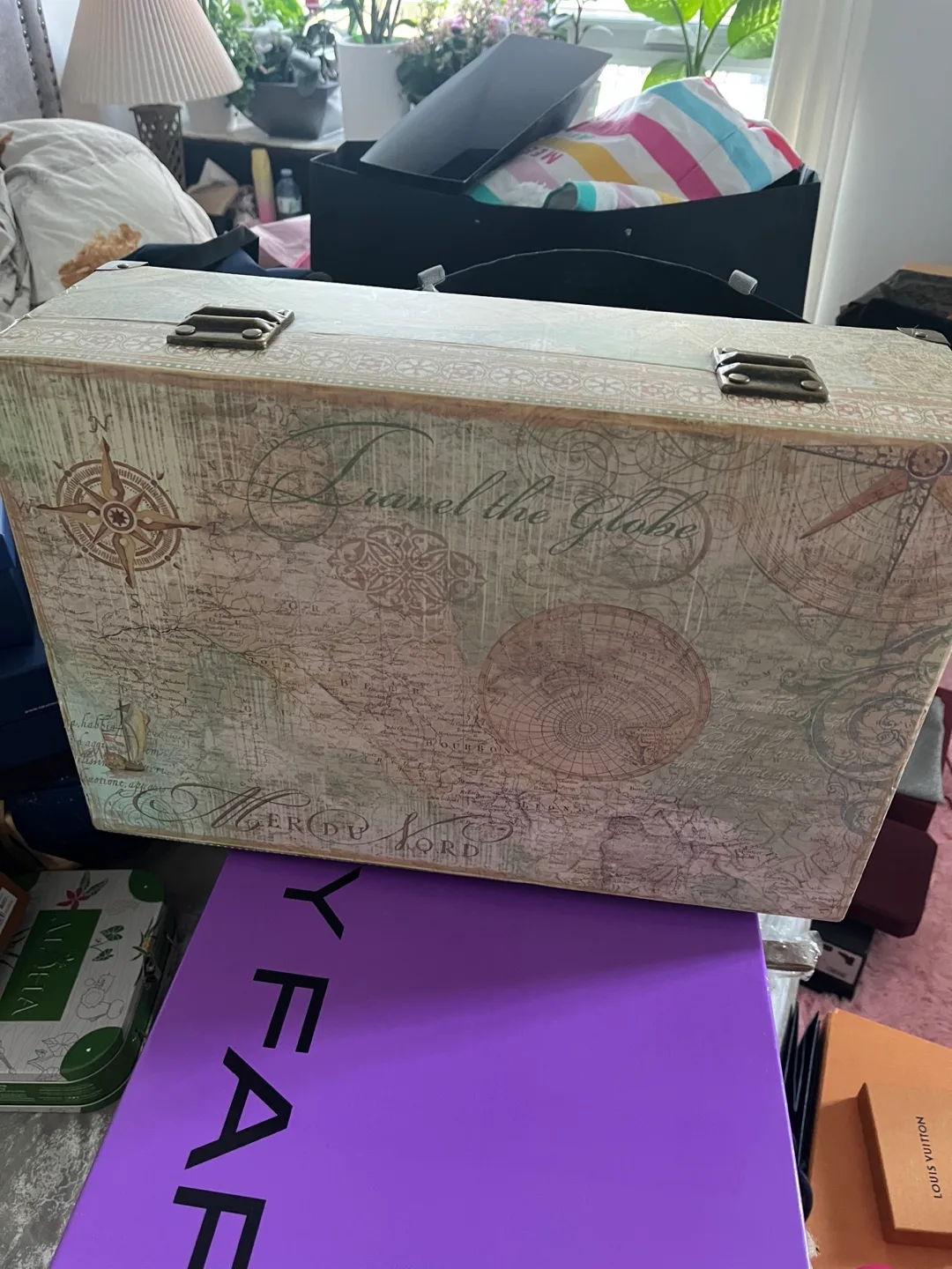 Decorative Storage Trunk - Travel the Globe Design thumbnail