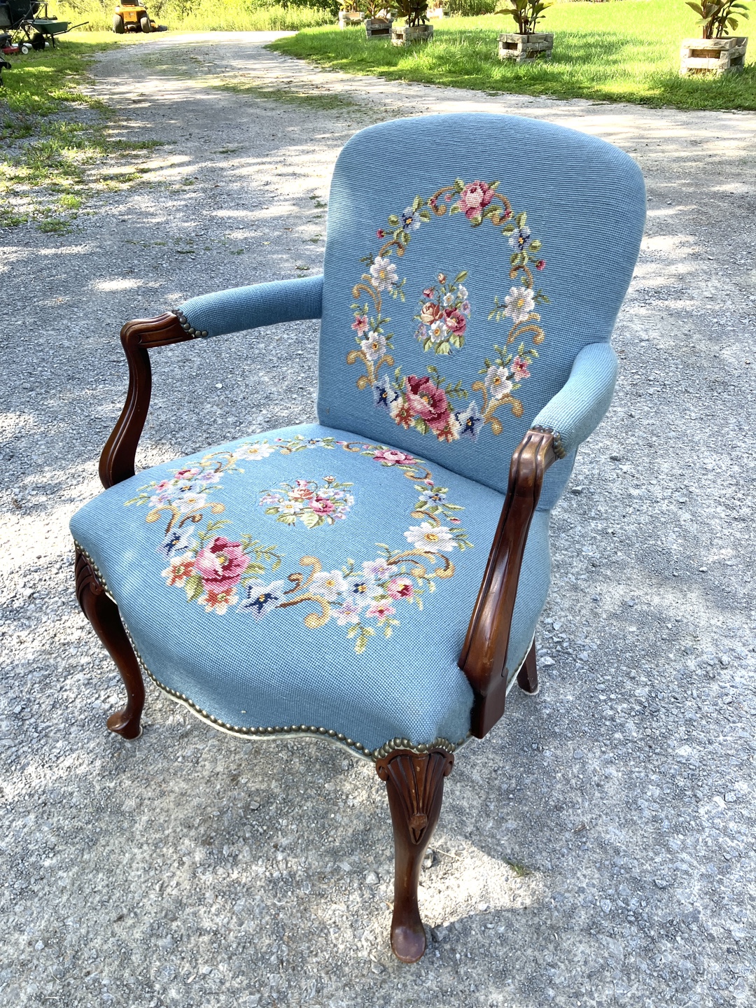 Floral Needlepoint Armchair - Vintage Style