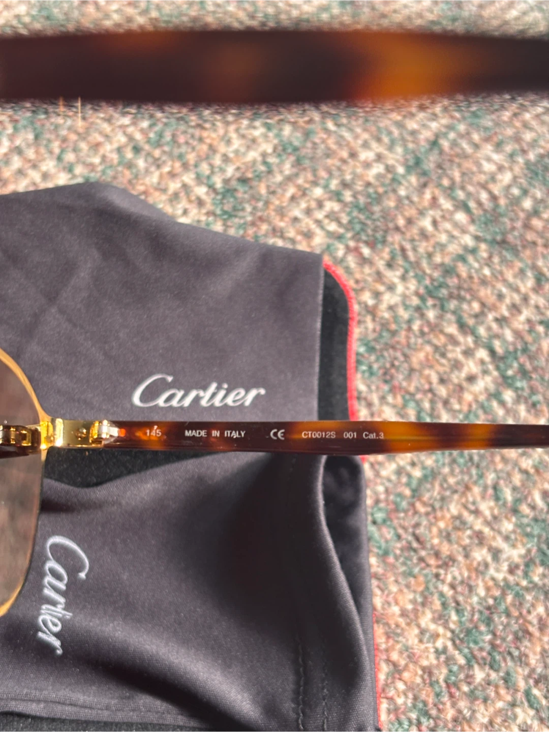 Cartier CT0012S Sunglasses, Gold/Tortoise, Size 145 - photo 4