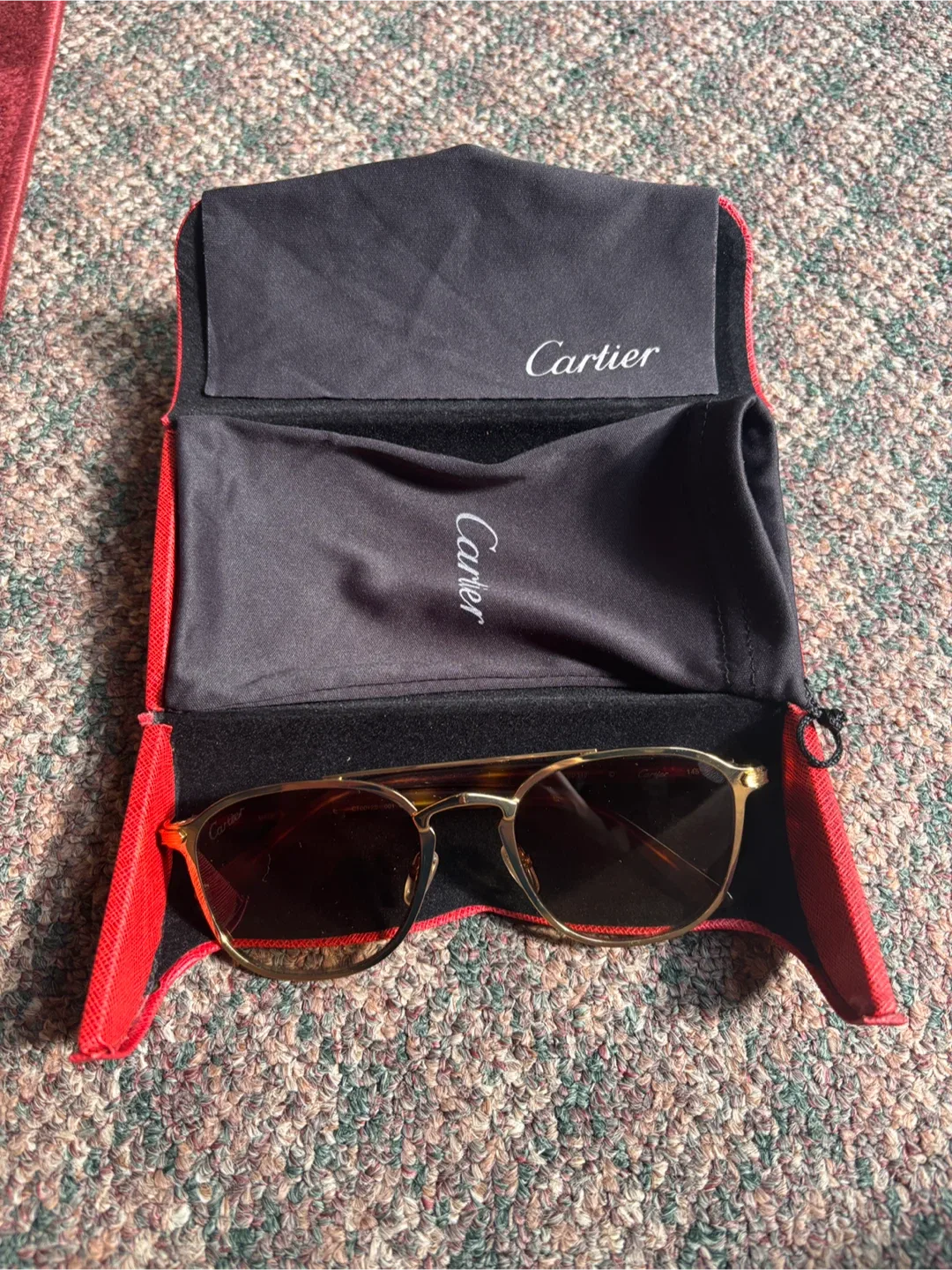 Cartier CT0012S Sunglasses, Gold/Tortoise, Size 145