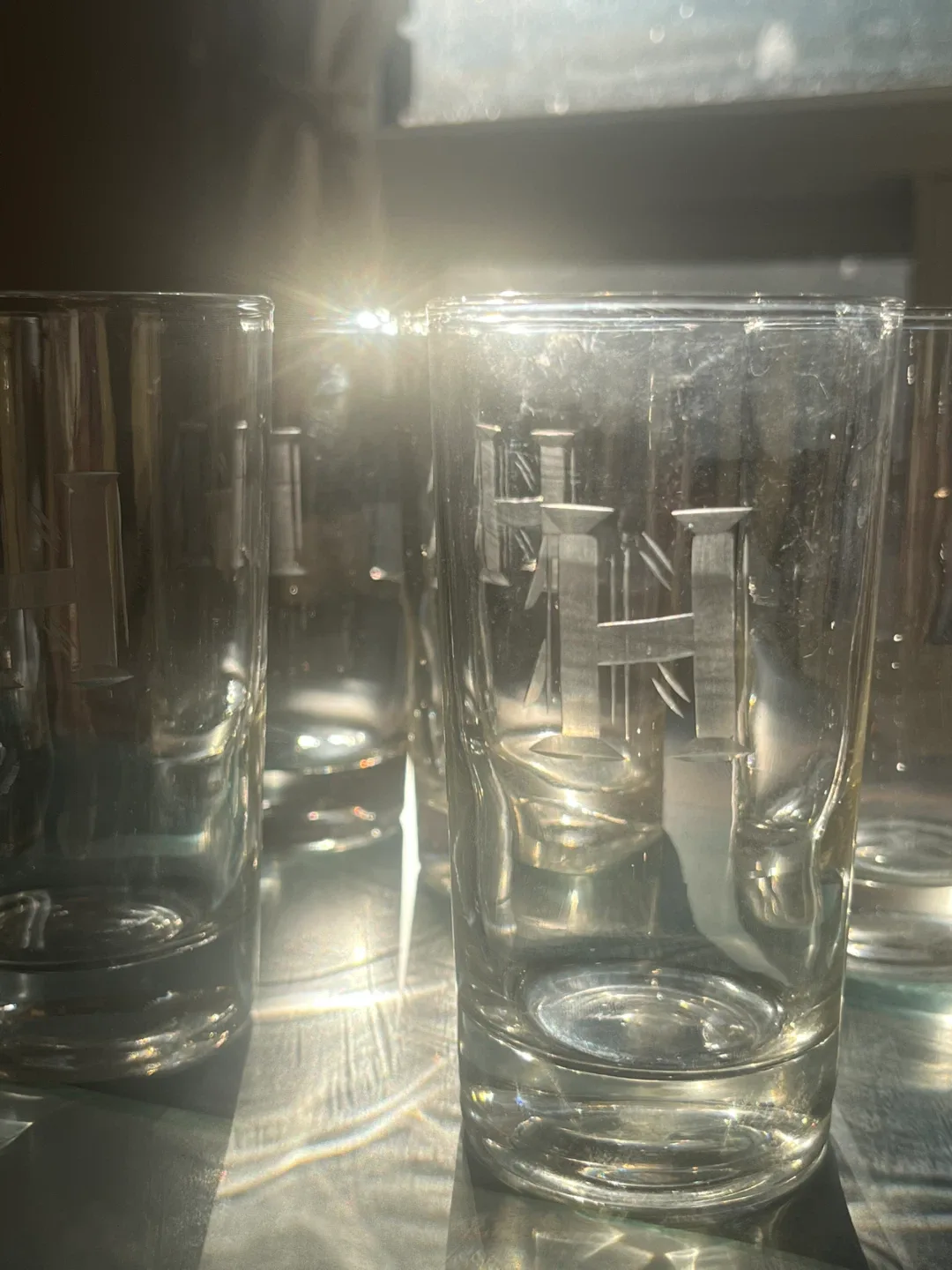 Set of 6 glasses, etched with a letter H thumbnail