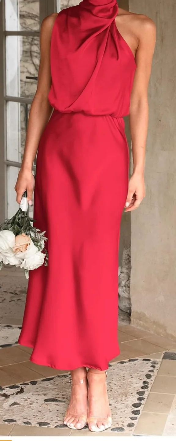 Pretty garden Red Halter Mede Dress medium size image indicator(4)