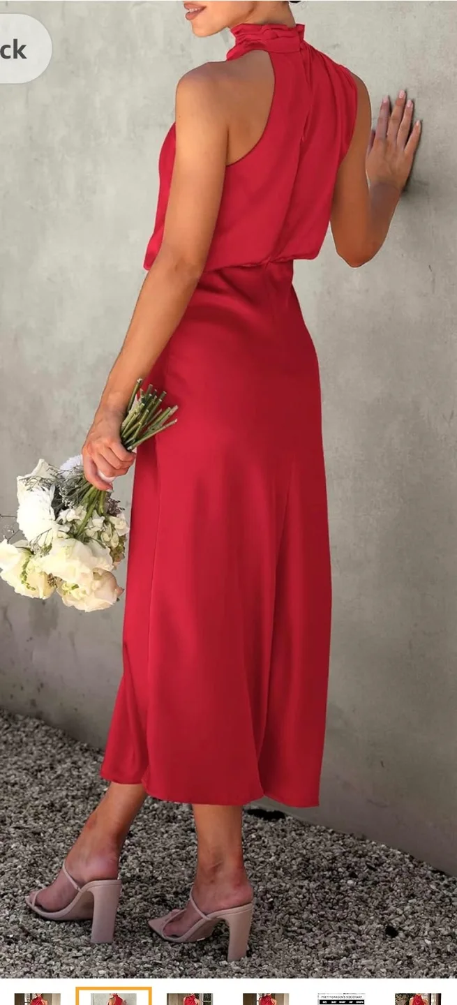 Pretty garden Red Halter Mede Dress medium size image indicator(8)