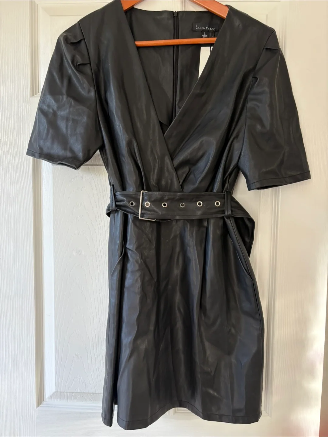 Love Tree Black Faux Leather Dress - Size L thumbnail
