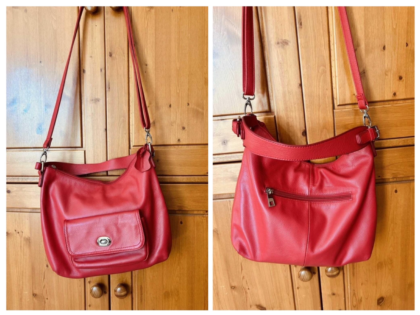 Leather handbag purse with shoulder & crossbody straps