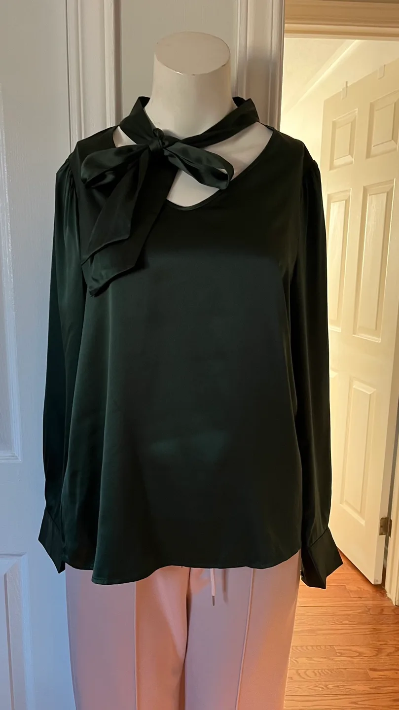 Grace Karin Women's Green Tie-Neck Blouse - Size S image indicator(2)