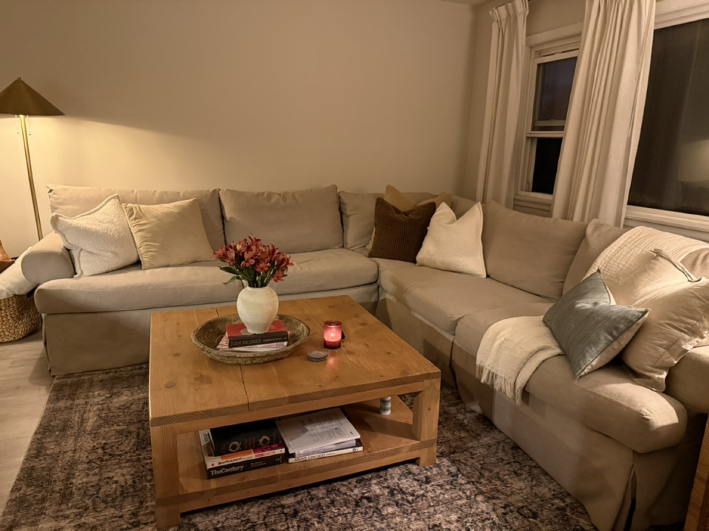 Beige Linen Sectional Sofa