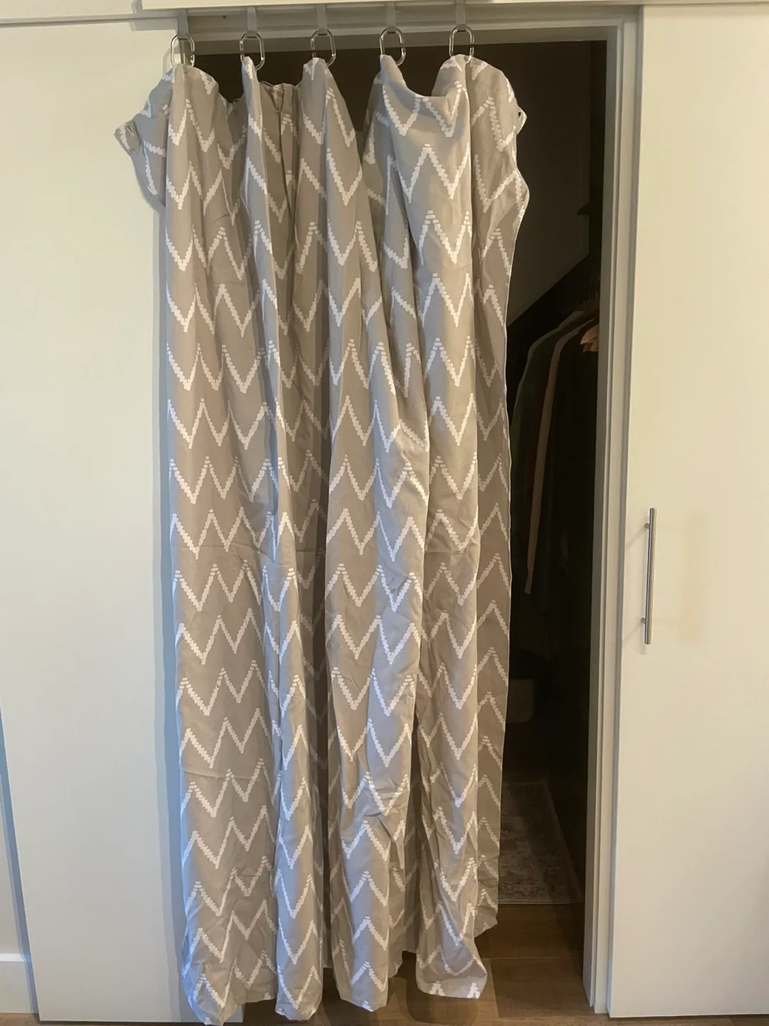 Grey & White Patterned Shower Curtain thumbnail