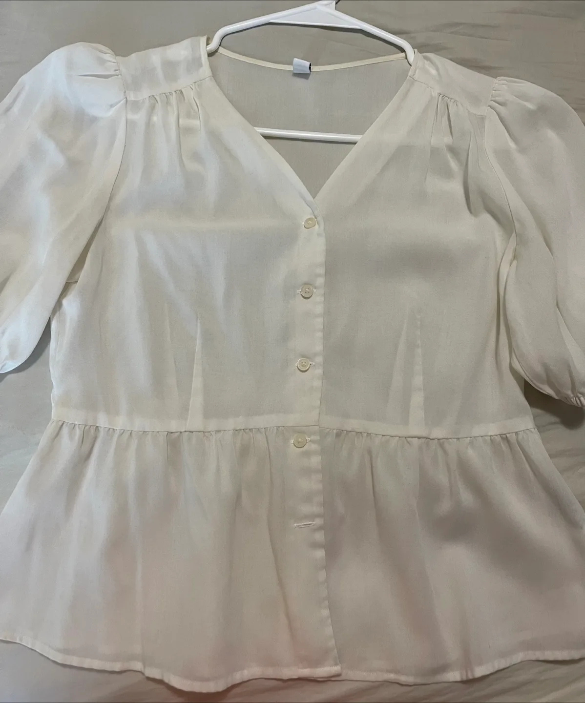 Uniqlo White Puff Sleeve Blouse - Size Small
