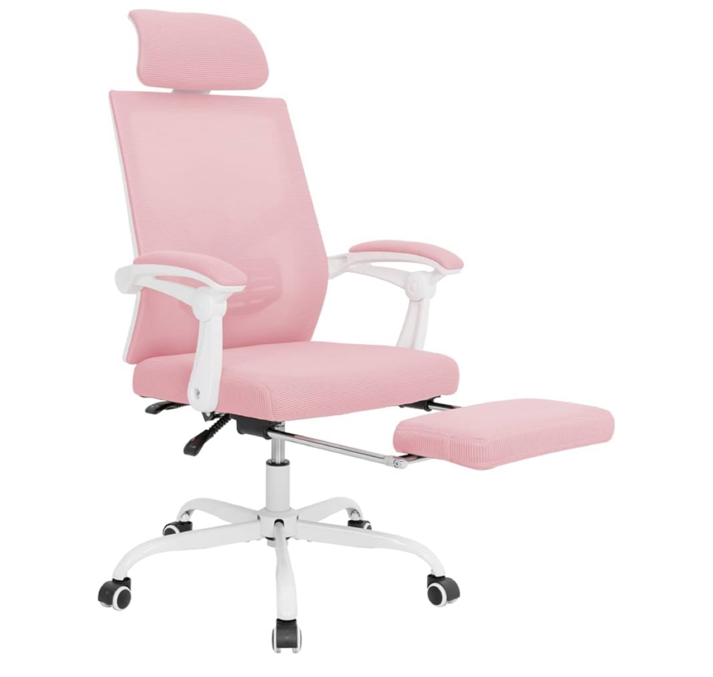 Pink Ergonomic Office Chair with Footrest