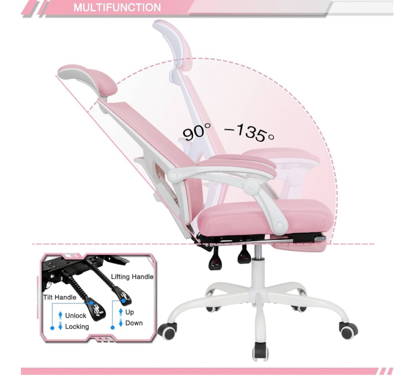 Pink Ergonomic Office Chair with Footrest - photo 4