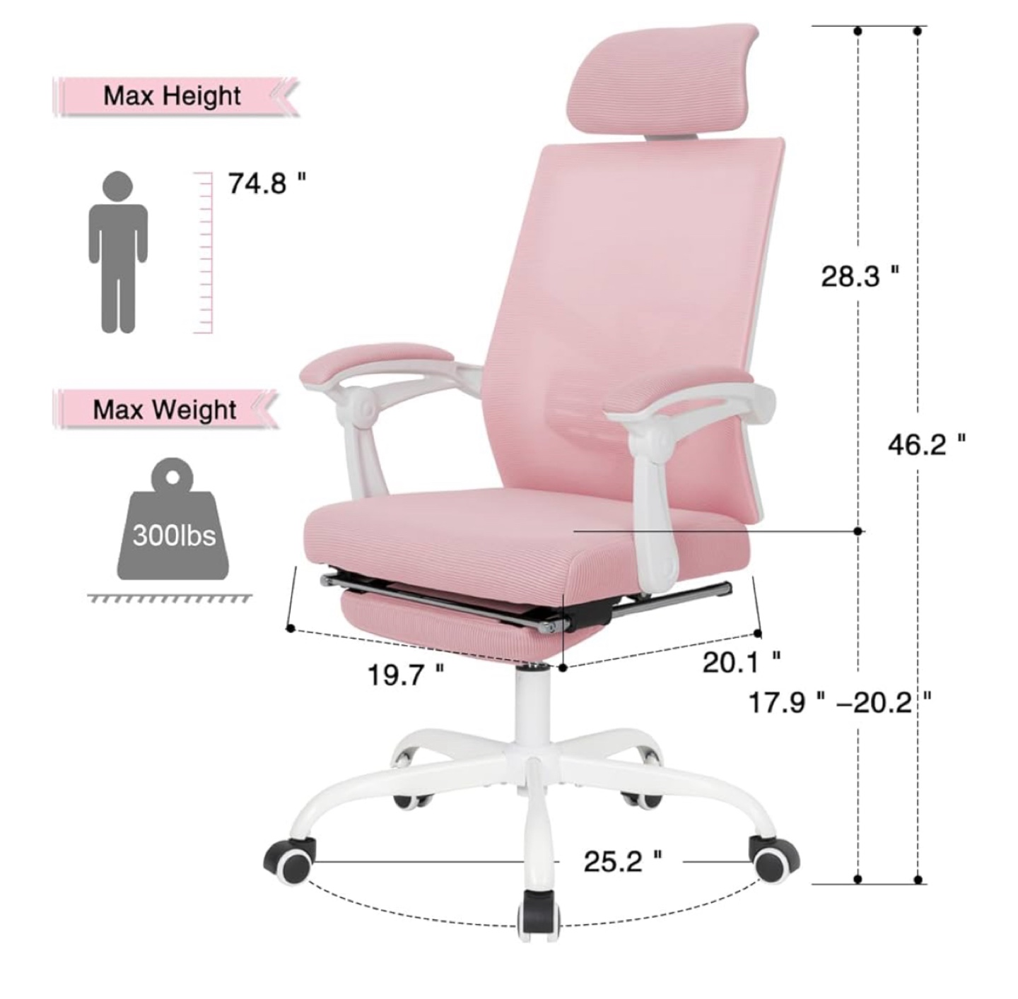 Pink Ergonomic Office Chair with Footrest - photo 3