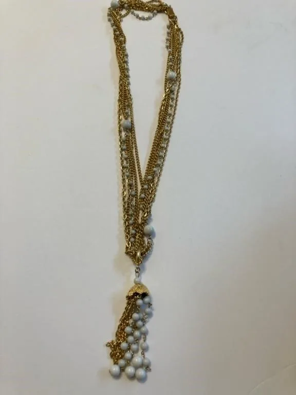 Vintage Gold Tone Multi-Strand Glass Bead Necklace thumbnail