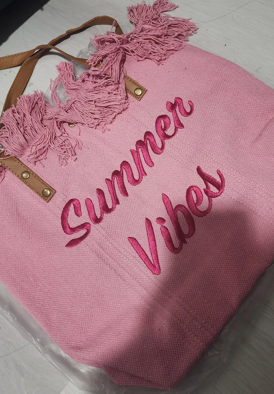 Pink Summer Vibes Beach Tote Bag thumbnail