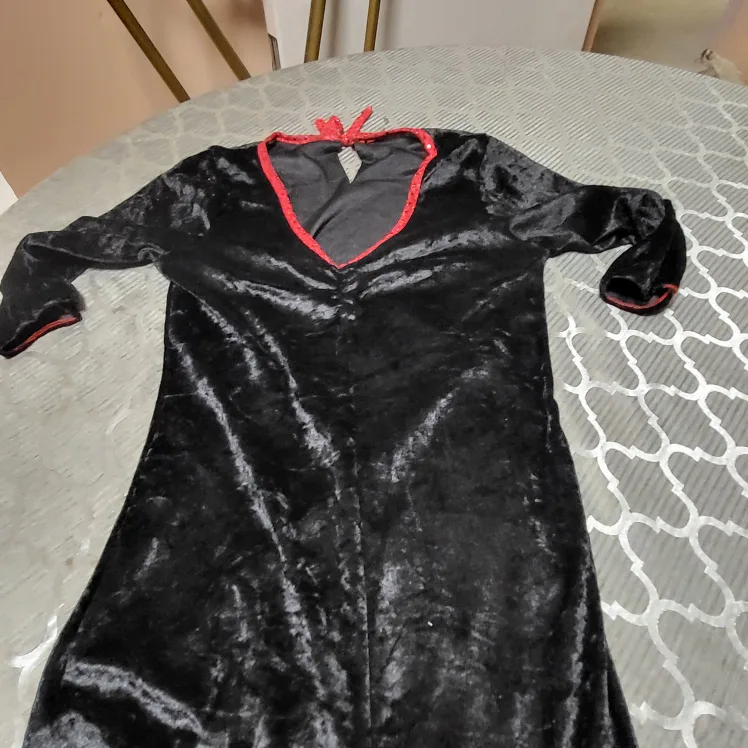 Black Velvet Dress Costume with Red Trim Sz small thumbnail