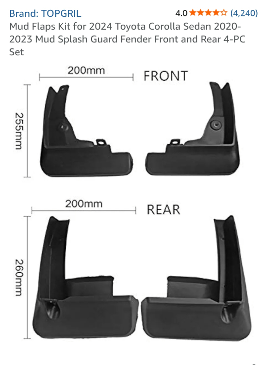 TOPGRIL Mud Flaps Kit for Toyota Corolla Sedan - photo 2