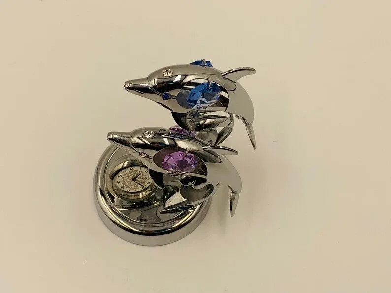 Vintage Dolphin Ornament with Clock CRYSTOCRAFT image indicator(4)