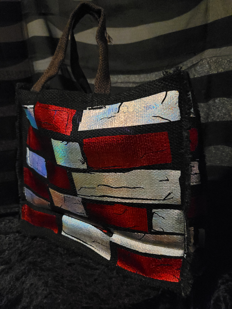 black raw edges burlap tote bag - photo 3