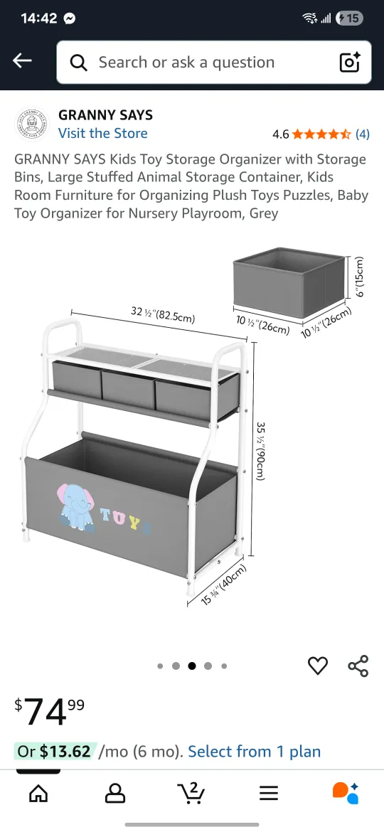 New Granny Says Kids Toy Storage Organizer - Grey thumbnail