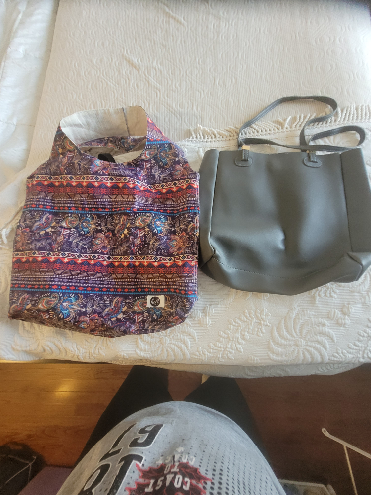 Two Tote Bags - Patterned & Grey