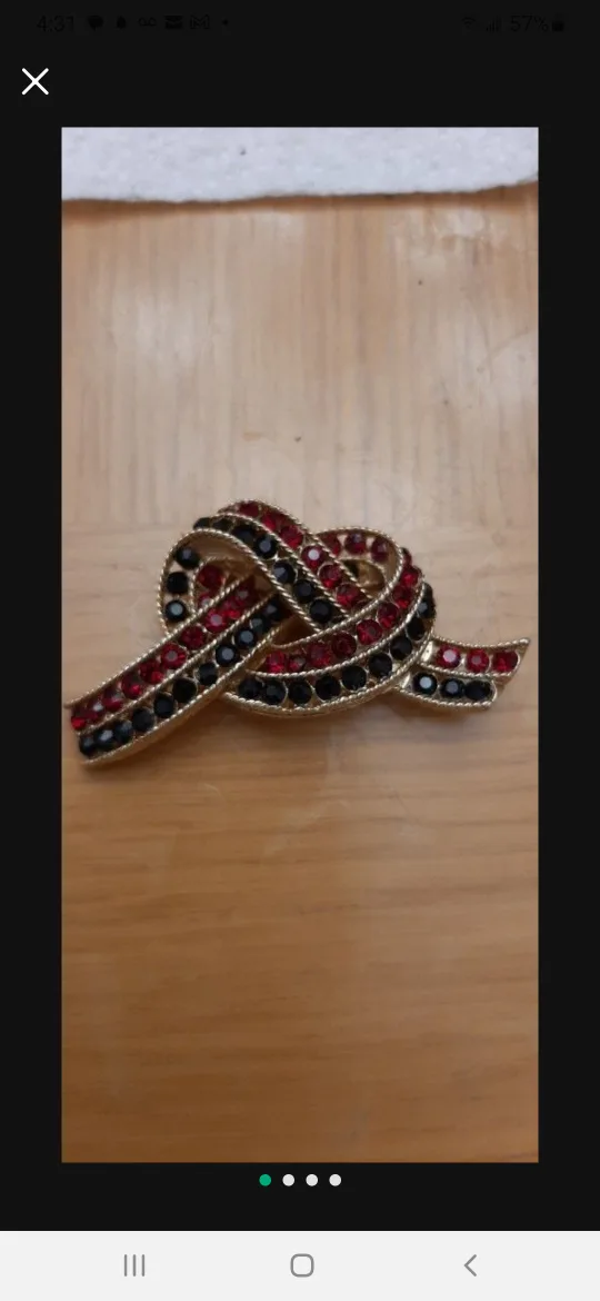 Vintage Lisner Red/Black or Navy Knot Brooch.  thumbnail