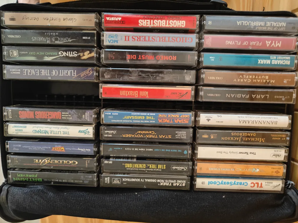 60 music Cassette Tapes Lot with case bag image indicator(3)