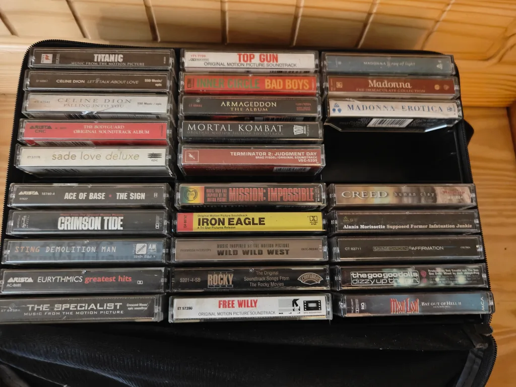 60 music Cassette Tapes Lot with case bag image indicator(4)