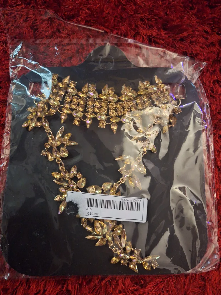Gold Floral Statement Necklace, New in Package image indicator(3)