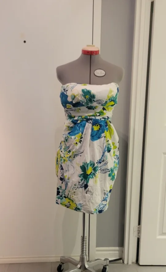 Strapless White Floral Dress L thumbnail
