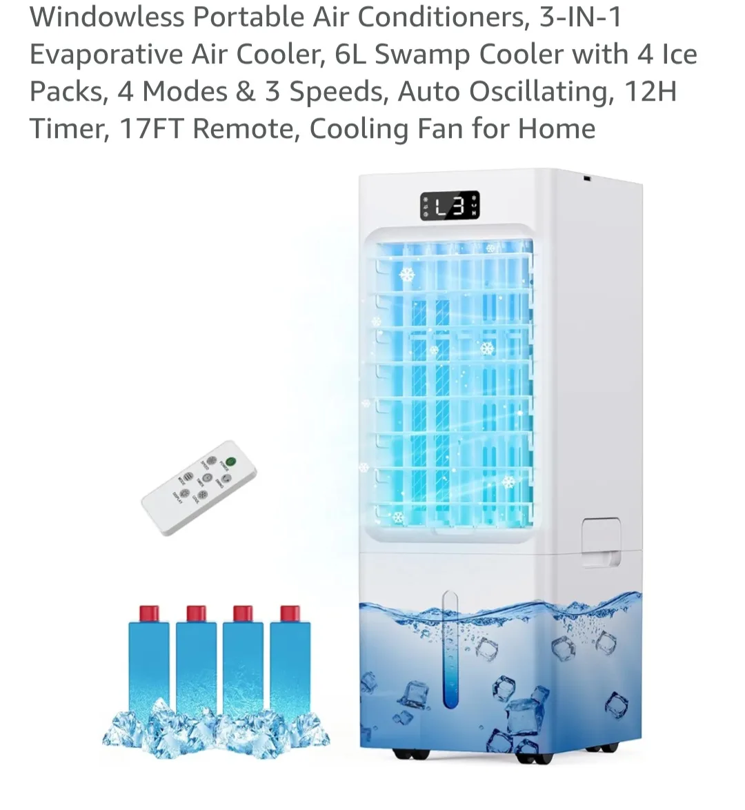 3-IN-1 Evaporative Air Cooler, 6L Swamp Cooler thumbnail