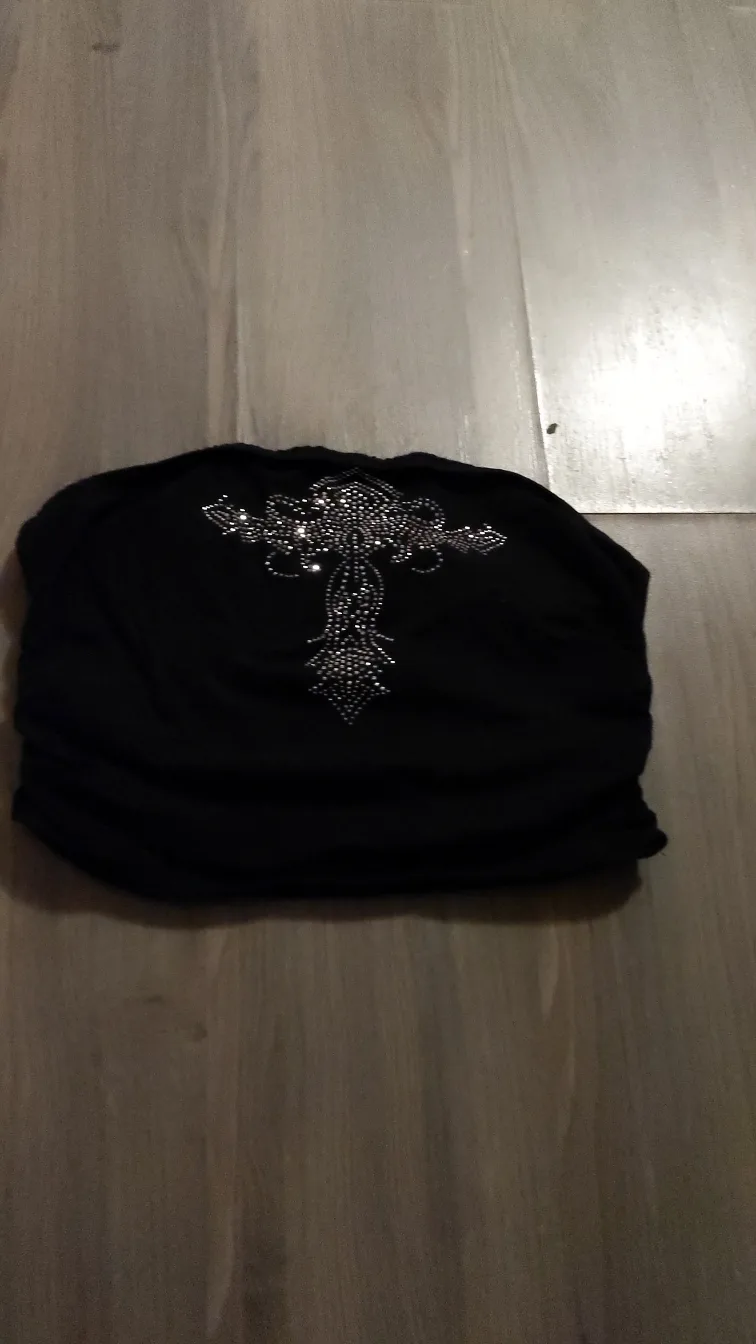 Black Tube Top with Rhinestone Cross thumbnail