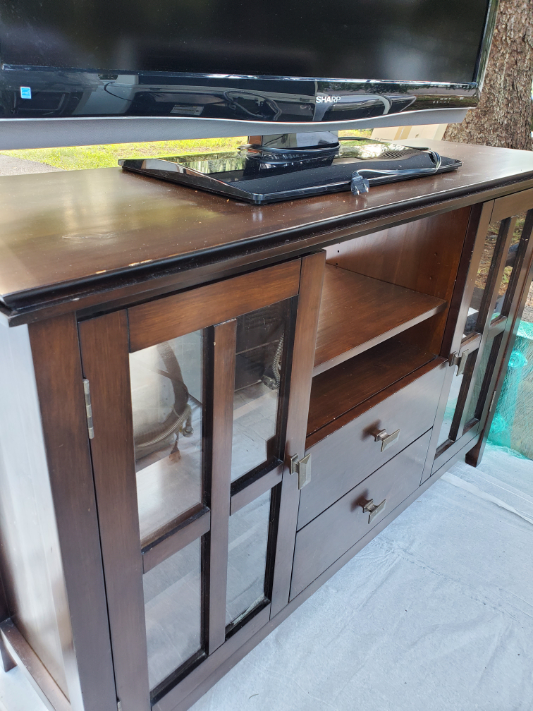 Brown Wood TV Stand with Glass Doors - photo 2