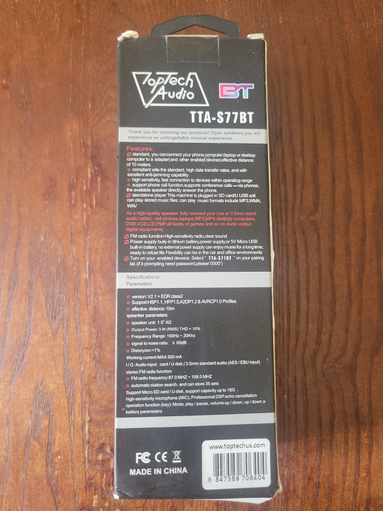 Toptech Audio TTA-S77BT Bluetooth Speaker - photo 3