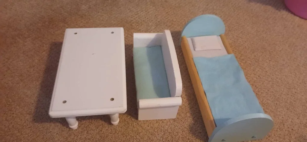 Doll Furniture Set - Couch, Table, Bed thumbnail