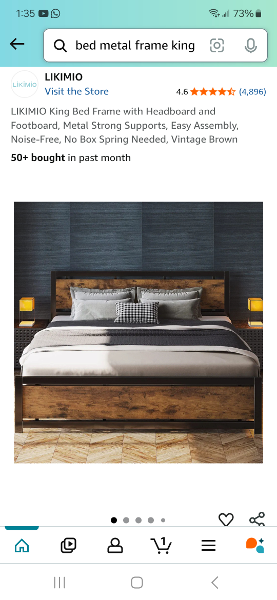 LIKIMIO King Bed Frame with Headboard - Vintage Brown