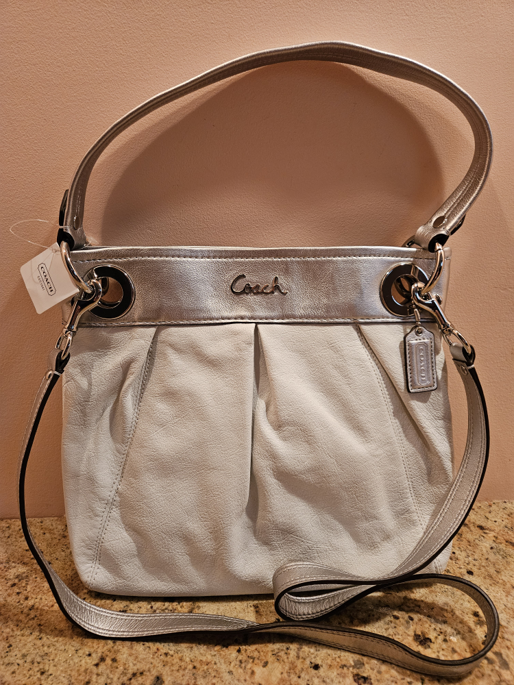 Coach White & Silver Leather Handbag