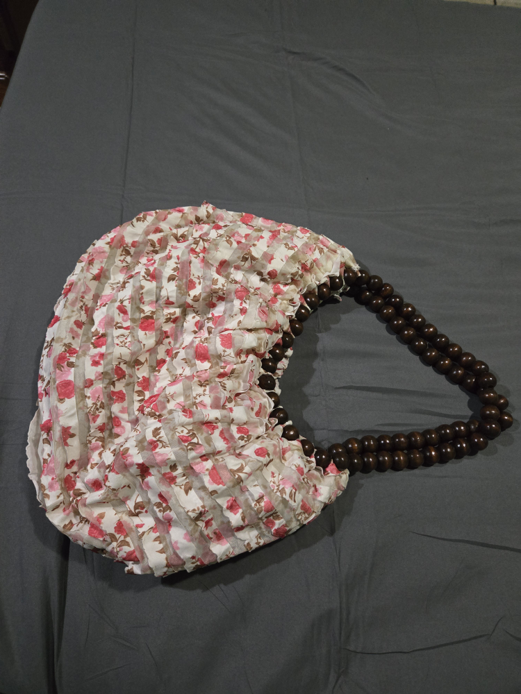 Floral Handbag with Wooden Beaded Handles - photo 2
