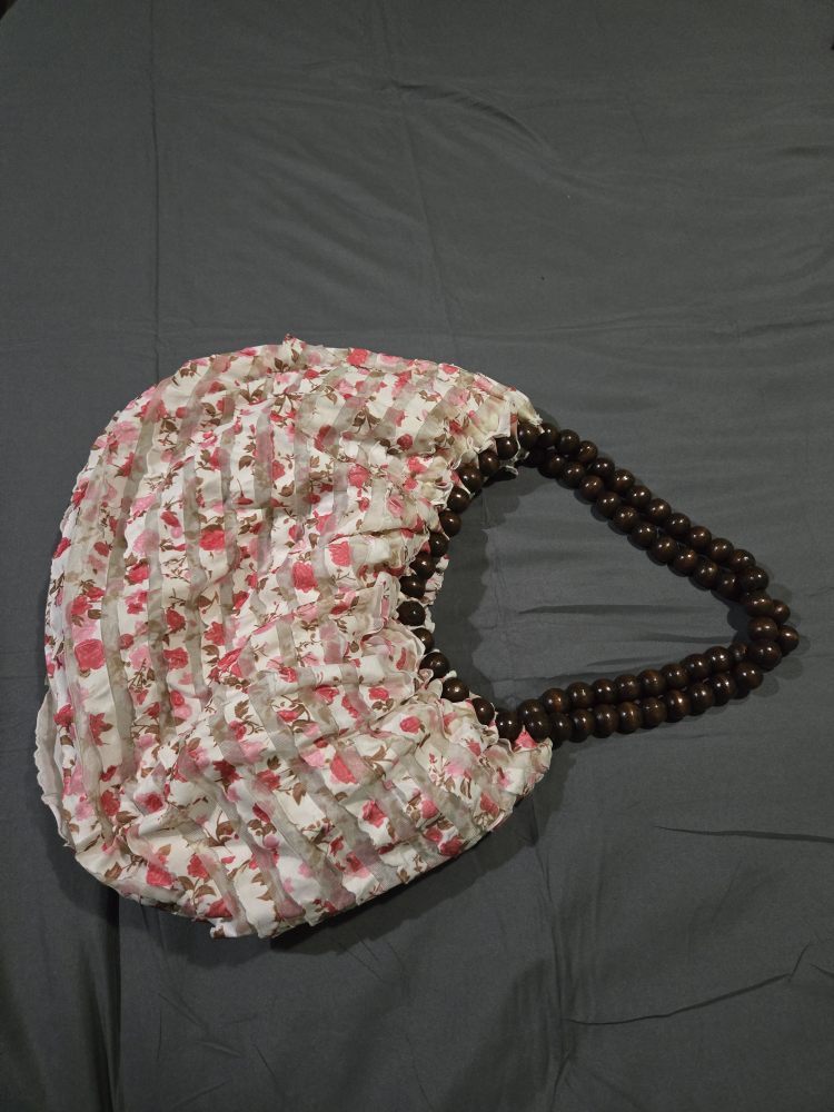 Floral Handbag with Wooden Beaded Handles - photo 3